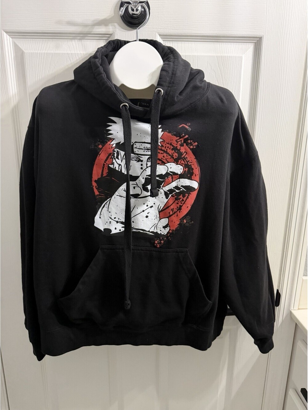 Naruto Shippuden Pain Nagato Anime Black Pullover Hoodie Mens Large Graphic